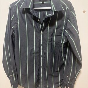 Banana Republic Men's Navy Shirt with Green Stripes